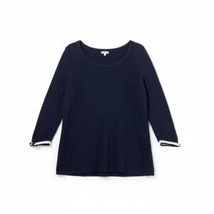 Talbots Women’s 1X Navy Blue Knit Top 3/4 Sleeve Scoop Neck Work With Bow Sleeve